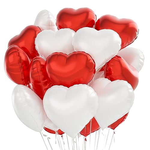 Herz Folienballon rot weiß 24 Stück，Herzballons Hochzeit rot weiß,Herz Helium Luftballons,Herzluftballons für Party,Geburtstag,Valentinstag, Hochzeit, Verlobung,Muttertag（rot weiß） von Meleager