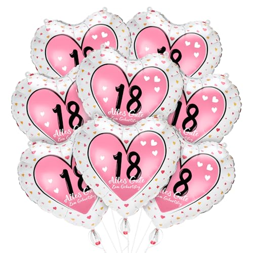Luftballons 18. Geburtstag Mädchen, 8 Stück Folienballon Mit Alles Gute Zum Geburtstag, Rosa Herzförmige Ballons Als Deko von Meleager