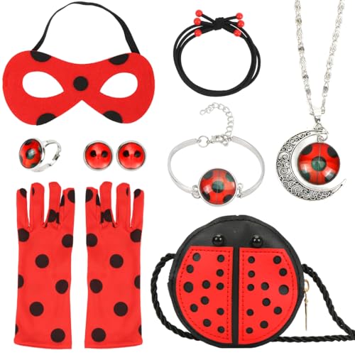 Marienkäfer Kostüm Zubehör Set, Tasche Marienkäfer, Marienkäfer Stulpen, Ohrringe, Stulpen, Maske, Halskette, Ring, 8 Stück Kostüm Accessoires Kinder, für Halloween Karneval Fasching Cosplay Marienkäfer Kostüm Zubehör Set, Tasche Marienkäfer, Marienkäfer Stulpen, Ohrringe, Stulpen, Maske, Halskette, Ring, 8 Stück Kostüm Accessoires Kinder, für Halloween Karneval Fasching Cosplay von Meleager