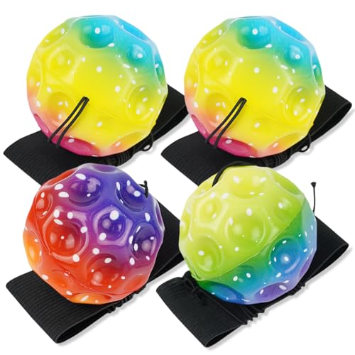 Meleager Ball mit Schnur, Jumpball Mondball, Handgelenk Ball Mit Schnur, 4 Stück Bubble Ball(Bunt), Bouncing Ball, Spaceball, Sport Springball für Kinder Erwachsene von Meleager