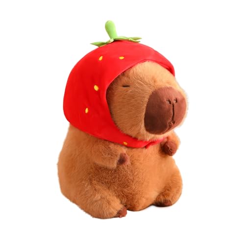 Meleager Capybara Kuscheltier, Capybara Plüschtier für Kinder ，Capybara mit Erdbeerhut，Stofftier Capybara Geschenk, Capybara Plush Für Mädchen Jungen（23cm） von Meleager