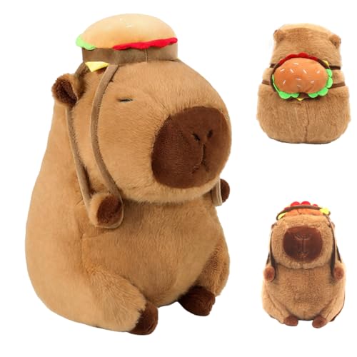 Meleager Capybara Kuscheltier, Capybara Plüschtier für Kinder ，Capybara mit Hamburger Rucksack，Stofftier Capybara Geschenk, Capybara Plush Für Mädchen Jungen（23cm Capybara） von Meleager