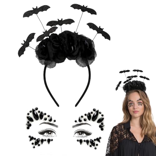 Meleager Fledermaus Haarreif und Strasssteine Gesicht Schwarz, Fledermaus Kopfschmuck Damen, Glitzersteine Gesicht, Fledermaus Kostüm Accessoires für Halloween Karneval Cosplay Musikkarneval Meleager Fledermaus Haarreif und Strasssteine Gesicht Schwarz, Fledermaus Kopfschmuck Damen, Glitzersteine Gesicht, Fledermaus Kostüm Accessoires für Halloween Karneval Cosplay Musikkarneval von Meleager