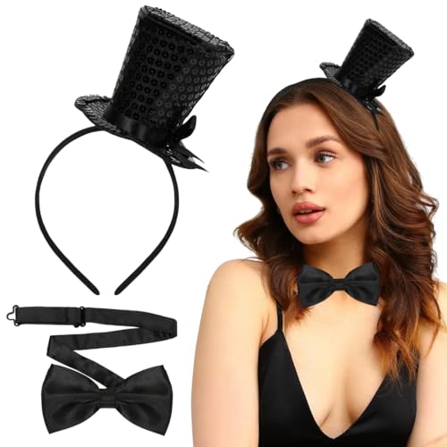 Meleager Haarreif mit Zylinder, Mini Zylinder Haarreif und Schwarz Fliege, Haarreif mit Schwarz Pailletten Hut, Haarreif Zylinder Damen, für Abschlussball, Party, Karneval, Halloween Meleager Haarreif mit Zylinder, Mini Zylinder Haarreif und Schwarz Fliege, Haarreif mit Schwarz Pailletten Hut, Haarreif Zylinder Damen, für Abschlussball, Party, Karneval, Halloween von Meleager
