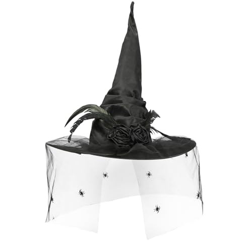Meleager Hexenhut Damen, Witch Hat mit Schleier, Rosen und Federn, Spitzes Hexen Hut Schwarz, Zauberhut Erwachsene als Hexe Kostüm Accessoire für Halloween, Karneval, Kostümpartys Meleager Hexenhut Damen, Witch Hat mit Schleier, Rosen und Federn, Spitzes Hexen Hut Schwarz, Zauberhut Erwachsene als Hexe Kostüm Accessoire für Halloween, Karneval, Kostümpartys von Meleager