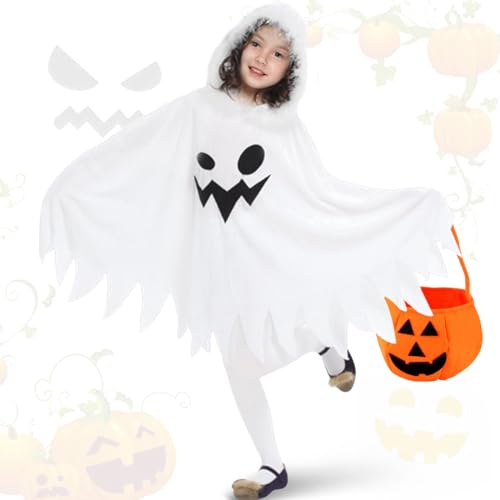 Meleager Gespenst Kostüm Kinder, Halloween Kostüm Kinder, Kinderkostüm Geist mit Halloween Kürbis Candy Bag, Halloween Geist Umhang für Halloween, Karneval, Mottoparty Meleager Gespenst Kostüm Kinder, Halloween Kostüm Kinder, Kinderkostüm Geist mit Halloween Kürbis Candy Bag, Halloween Geist Umhang für Halloween, Karneval, Mottoparty von Meleager