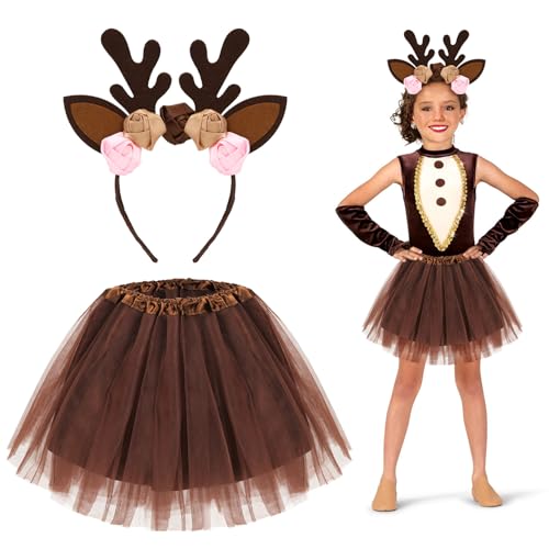 Reh Kostüm Mädchen, Reh Geweih Haarreif und Brauner Tutu Rock, Fasching Rehkostüm Kinder, Rentier Kostüm, Rehkitz Ohren für Karneval, Weihnachten Reh Kostüm Mädchen, Reh Geweih Haarreif und Brauner Tutu Rock, Fasching Rehkostüm Kinder, Rentier Kostüm, Rehkitz Ohren für Karneval, Weihnachten von Meleager