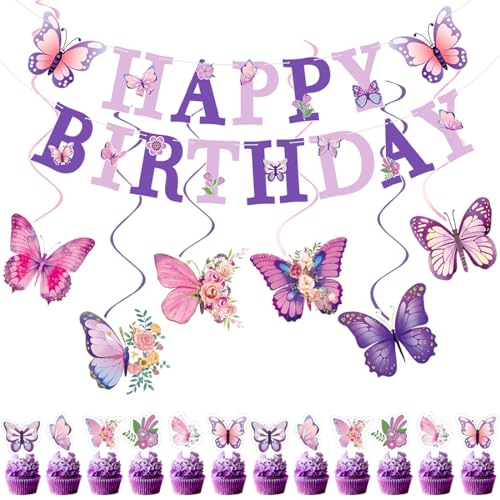 Schmetterling Deko Geburtstag, Schmetterling Hängende Wirbel, Happy Birthday Girlande, CakeToppers, Schmetterling Deko für Hochzeitsfeiern, Sommer Party Schmetterling Deko Geburtstag, Schmetterling Hängende Wirbel, Happy Birthday Girlande, CakeToppers, Schmetterling Deko für Hochzeitsfeiern, Sommer Party von Meleager