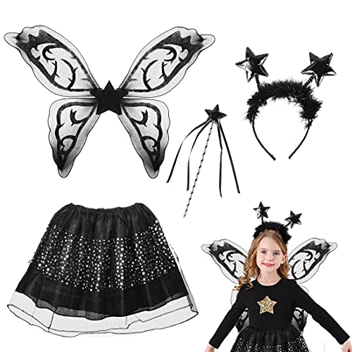 Schmetterling Kostüm Mädchen, 4 Stück Halloween Kostüm Kinder Schmetterling, Schwarze Tüllrock, Karneval Feenkostüm Mädchen, Flügel Schmetterling, Zauberstab und Haarreif Schmetterling Kostüm Mädchen, 4 Stück Halloween Kostüm Kinder Schmetterling, Schwarze Tüllrock, Karneval Feenkostüm Mädchen, Flügel Schmetterling, Zauberstab und Haarreif von Meleager