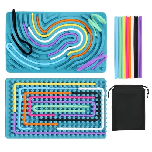 Sensorik Activity Board, 21 Stück Silikon Sensorikbrett Set, Nebelblau Doppelseitiges Aktivitätsbrett mit 20 Bunt Zubehör Schnüren, 17*11CM Spielzeug für Autismus ADHS Stress Angst, Kinder Erwachsene Sensorik Activity Board, 21 Stück Silikon Sensorikbrett Set, Nebelblau Doppelseitiges Aktivitätsbrett mit 20 Bunt Zubehör Schnüren, 17*11CM Spielzeug für Autismus ADHS Stress Angst, Kinder Erwachsene von Meleager