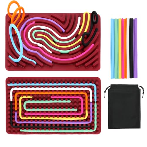 Sensorik Activity Board, 21 Stück Silikon Sensorikbrett Set, Rot Doppelseitiges Aktivitätsbrett mit 20 Bunt Zubehör Schnüren, 17CM *11CM Spielzeug für Autismus ADHS Stress Angst, Kinder Erwachsene von Meleager