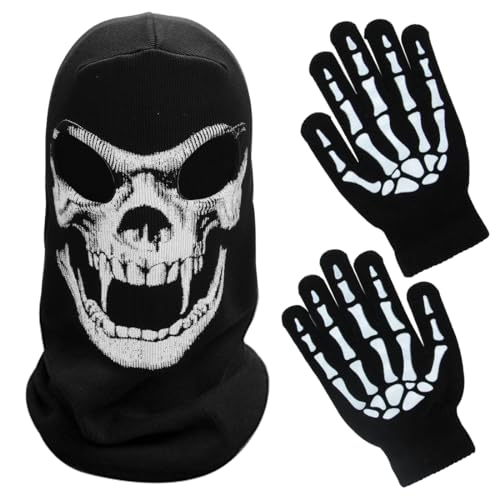 Totenkopf Maske, Skull Vollgesichtsmaske plus Handschuhe mit Skelettmuster, Totenkopf Gesichtsmaske, Ghost Maske für Halloween/Fasching Partys, als Cosplay Kostüm von Meleager