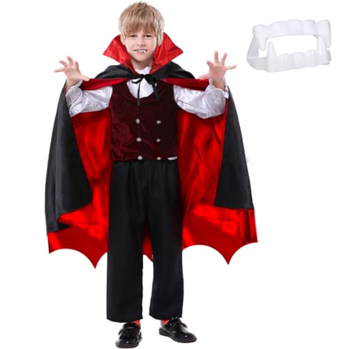 Vampir Kostüm Kinder, Halloween Umhang und Vampirzähne, Teufel Kostüm Jungen, Mädchen, Dracula Cape und Vampir Zähne für Halloween, Mardi Gras Party Vampir Kostüm Kinder, Halloween Umhang und Vampirzähne, Teufel Kostüm Jungen, Mädchen, Dracula Cape und Vampir Zähne für Halloween, Mardi Gras Party von Meleager
