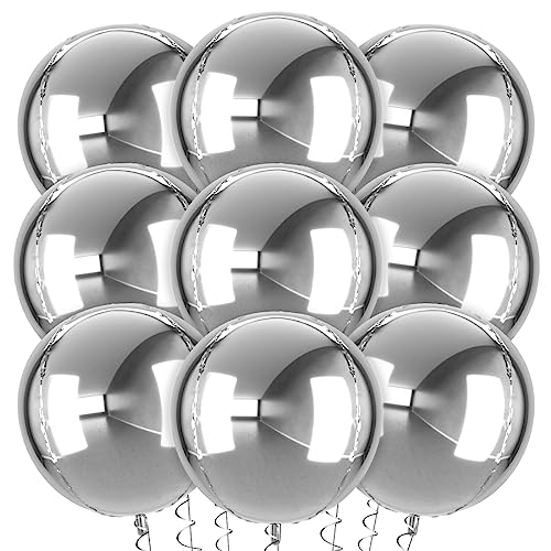 XXL Luftballons Silber, 9 Stück Folienballons, 22 Zoll Groß 4D Foil Ballons für Geburtstagsfeiern, Hochzeiten, Jubiläen und Party Deko von Meleager