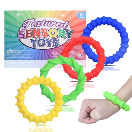 Melearch Fidget Toys Sensory Stone für Erwachsene, 4 Silikon Sensorischer Armbänder mit Struktur für autistische Kinder, Stress-Spielzeug zur Linderung von Angstzuständen, Beruhigung für Schüler von Melearch