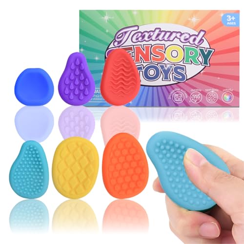 Melearch Fidget Toys Sensory Stone für Erwachsene, 6 Silikon Textur Sensorischer Stein für autistische Kinder, Stress-Spielzeug zur Linderung von Angstzuständen, Beruhigung für Schüler von Melearch