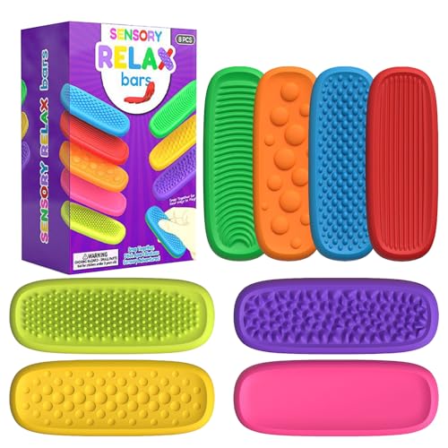 Melearch Fidget Toys Sensory Stone für Erwachsene, 8 Silikon Sensorischer Streifen für autistische Kinder, Stress-Spielzeug zur Linderung von Angstzuständen, Beruhigung für Schüler Klassenpreise von Melearch