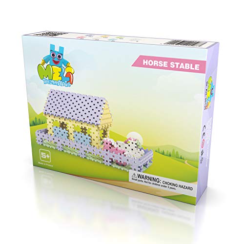 Meli Basic Thematic Pferdestall | 459 Bausteine in Pastellfarben | Kreatives Steckspiel für Kinder ab 3 Jahren | Konstruktionsspielzeug für Pferdestall & Zubehör von Meli