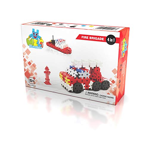 Meli Basic Thematic Feuerwehr | 153 Bausteine inkl. Räder & Spezialteile | Kreatives Steckspiel für Kinder ab 3 Jahren | 4-in-1 Bauset für Rettungsfahrzeuge | Lernspielzeug zur Förderung der Motorik von Meli