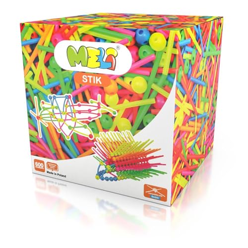 Meli Stik Neon 600 | 400 Bunte Stäbchen & 200 Kugeln | Flexibles Stecksystem für kreative 3D-Konstruktionen | Fördert Feinmotorik & logisches Denken | Konstruktionsspielzeug ab 3 Jahren von Meli