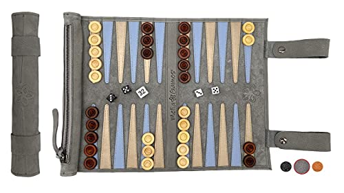 Melia Games B-Ware Backgammon zum Rollen - Reise-Backgammon aus feinstem Nubuk Echt-Leder mit handgefertigten Holzspielsteinen - OPTISCHE MÄNGEL von Melia Games