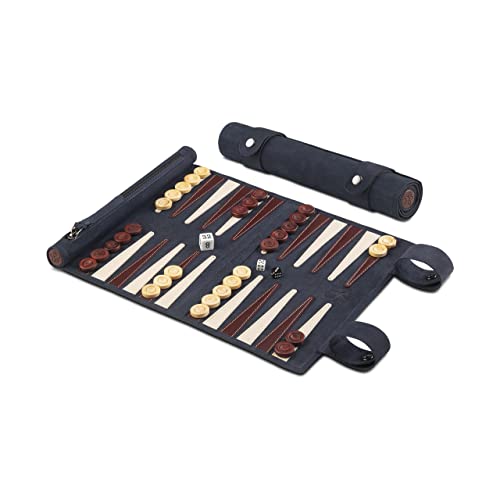 Melia Games B-Ware Backgammon zum Rollen - Reise-Backgammon aus feinstem Nubuk Echt-Leder mit handgefertigten Holzspielsteinen - OPTISCHE MÄNGEL von Melia Games
