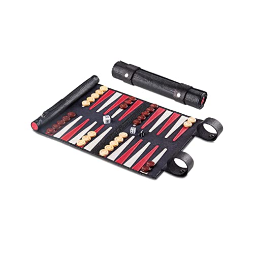 Melia Games Backgammon - Reise-Backgammon aus feinstem Nubuk Echt-Leder mit handgefertigten Holzspielsteinen (Black Buffalo) - Brettspiel für 2 Spieler ab 7 Jahren von Melia Games