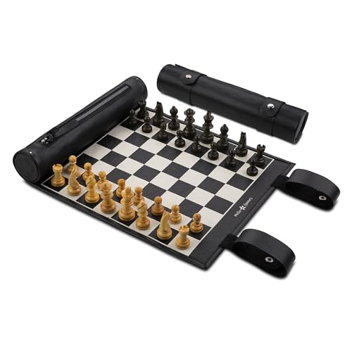 Melia Games B-Ware Schach zum Rollen - Magnetisches Reise-Schach aus feinstem Echt-Leder mit handgefertigten Schachfiguren aus Holz - OPTISCHE MÄNGEL von Melia Games