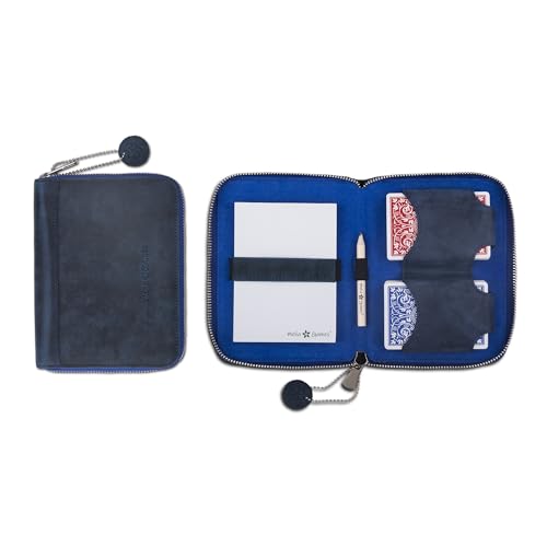 Melia Games B-Ware Spielkarten Set Deluxe - Hochwertiges Karten-Etui aus feinstem Leder - komplettes Set inklusive 2 Spielkartendecks, Notizblock und Bleistift (Navy Blue) - OPTISCHE MÄNGEL von Melia Games
