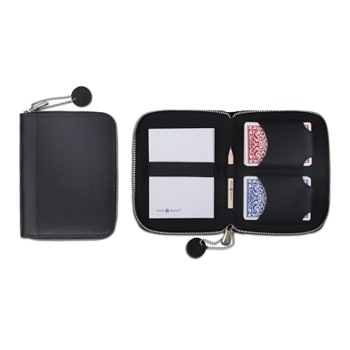 Melia Games - Hochwertiges Kartenspiel-Set Deluxe - Leder-Etui, 2 Spielkartendecks, Notizblock, Bleistift (Vintage Edition - Pure Black) - Ab 168 Monaten - Handgemacht in Europa von Melia Games