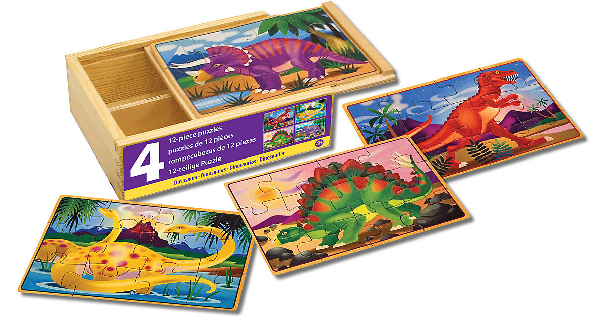 4 Holzpuzzle im Kästchen - Dinosaurier von Melissa & Doug