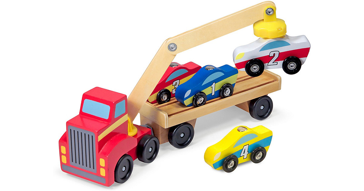Magnetischer Autoverladekran aus Holz mit Fahrzeugen, 6 Teile von Melissa & Doug
