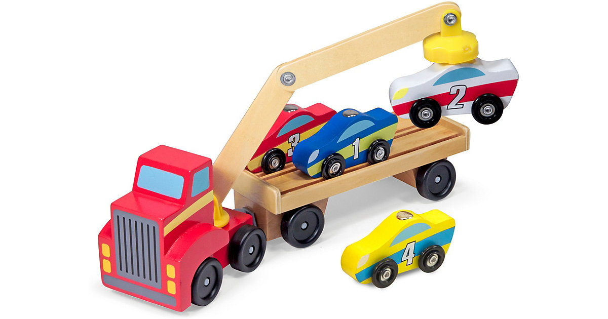 Magnetischer Autoverladekran aus Holz mit Fahrzeugen, 6 Teile Magnetischer Autoverladekran aus Holz mit Fahrzeugen, 6 Teile von Melissa & Doug