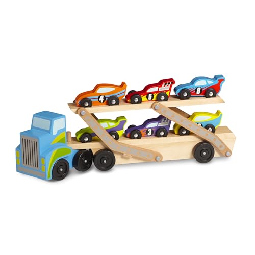 Melissa & Doug Mega Race-Car Carrier | Wooden Vehicles & Trains | Trucks & Vehicles | 7+ | Gift for Boy or Girl von Melissa & Doug