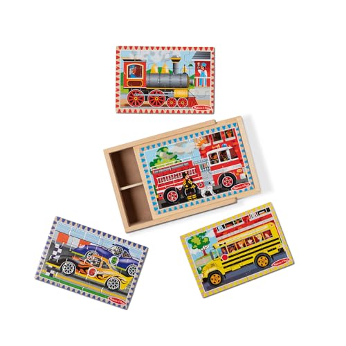 Melissa & Doug 13794 4 Holzpuzzle im Kästchen Fahrzeuge von Melissa & Doug