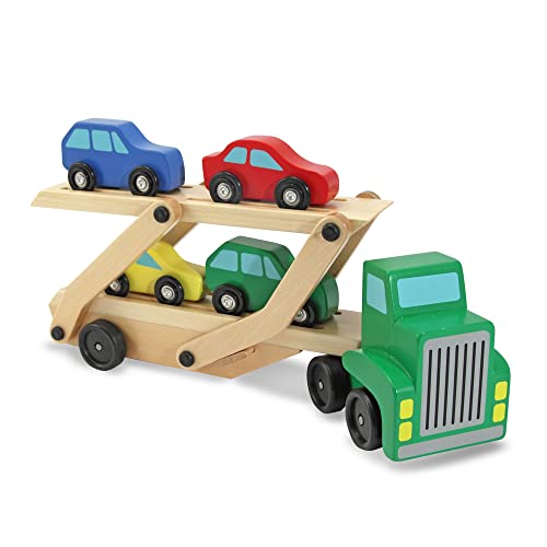 Melissa and Doug Autotransporter Spielzeug Holzauto | 1 Lkw Auto Spielzeug Transporter & 4 Spielzeug Autos Holz | Geschenke für 3 jährigen Jungen | Autotransporter Kinder & Spielzeugautos ab 3 Jahre von Melissa & Doug