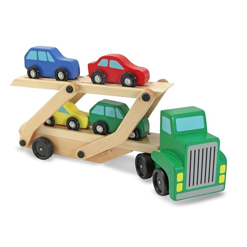 Melissa and Doug Autotransporter Spielzeug Holzauto | 1 Lkw Auto Spielzeug Transporter & 4 Spielzeug Autos Holz | Geschenke für 3 jährigen Jungen | Autotransporter Kinder & Spielzeugautos ab 3 Jahre von Melissa & Doug