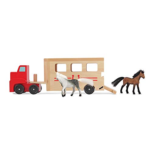 Melissa & Doug Horse Carrier Wooden Vehicle Play Set With 2 Flocked Horses and Pull-Down Ramp von Melissa & Doug