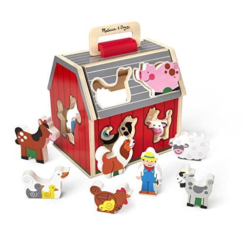 Melissa & Doug Spielzeugscheune zum Sortieren aus Holz mit für unterwegs 10 Spielfiguren, Bauernhof-Spielzeug, Lernspielzeug zum Sortieren von Formen und Stapeln für Kleinkinder und Kinder ab 2 Jahren von Melissa & Doug