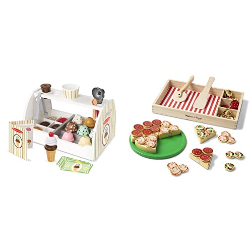 Melissa & Doug Eistheke aus Holz | Rollenspiel | Essensspiel aus Holz | 3+ & Holzpizza | Rollenspiel | Hölzernes Spielzeug zum Spielen für Kinder | 3+ | Geschenk für Jungen oder Mädchen von Melissa & Doug