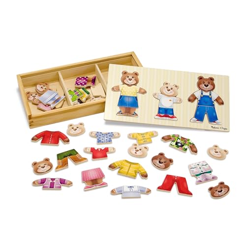 Melissa & Doug Mix 'n Match Holzpuzzle zum Ankleiden einer Bärenfamilie mit Aufbewahrungsbehälter (45 Teile) von Melissa & Doug