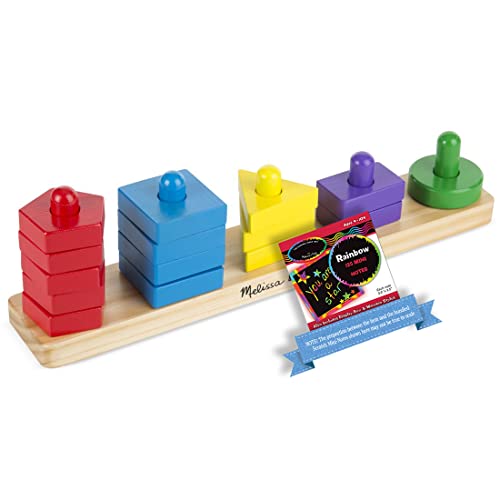 Melissa & Doug STACK AND SORT BOARD - 15-teiliges Lernspielzeug-Set aus Holz mit 1 Themenkompatiblen M&D Scratch Fun Mini-Pad (00379) von Melissa & Doug