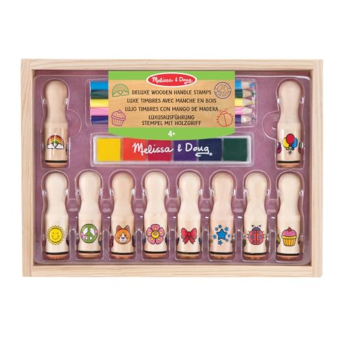 Melissa & Doug - Stempel Mit Holzgriff Luxusausführung - Stempelset Kinder, kleine Geschenke für Kinder Gastgeschenke Kinder ab 4, Kinderspielzeug, 4, 5, 6 Jahre von Melissa & Doug