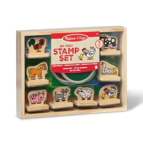 Melissa & Doug Stempelset aus Holz mit Bauernhoftieren, für Kinder ab 3 Jahren, 8 Holzstempel, 2 Stempelkissen, Aufbewahrungsbox von Melissa & Doug