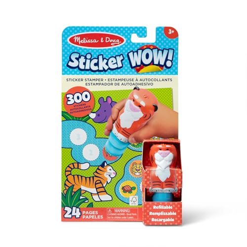 Melissa & Doug Sticker WOW Aufkleberstempel und Aktivitätenblock mit 24 Seiten, 300 Aufkleber, Aktivität-Bastelspielzeug Sammlerfigur – Tiger von Melissa & Doug
