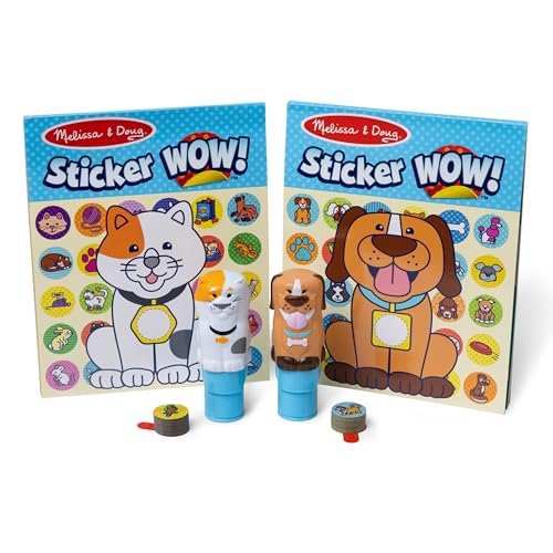 Melissa & Doug Sticker Wow Haustiere (Hund und Katze) Vorteilspack Kunst und Bastelkunst zum Sammeln – 2 Aktivitätenblöcke, 2 Aufkleberstempel, 2 Bonus-Aufkleberstapel von Melissa & Doug