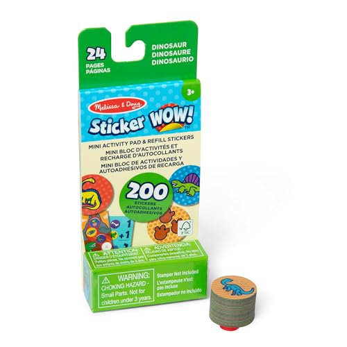 Melissa & Doug Sticker WOW! Mini-Aktivitätenblock und 200 Aufkleber zum Nachfüllen für den Aufkleberstempel Aktivität Bastelspielzeug zum Sammeln – Dinosaurier-Aufkleber - FSC zertifizierte von Melissa & Doug