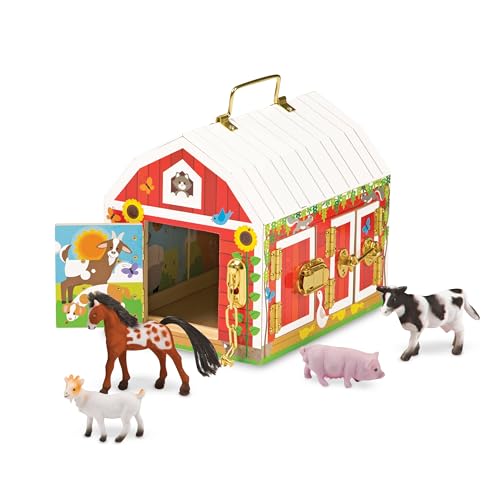 Melissa & Doug Verriegelungsscheune, Holzspielzeug, Tiere, Entwicklungsförderndes Spielzeug, motorische Fähigkeiten, Motorische Fähigkeiten, 3,4,5,6 Jahren, Geschenk für Jungen oder Mädchen von Melissa & Doug