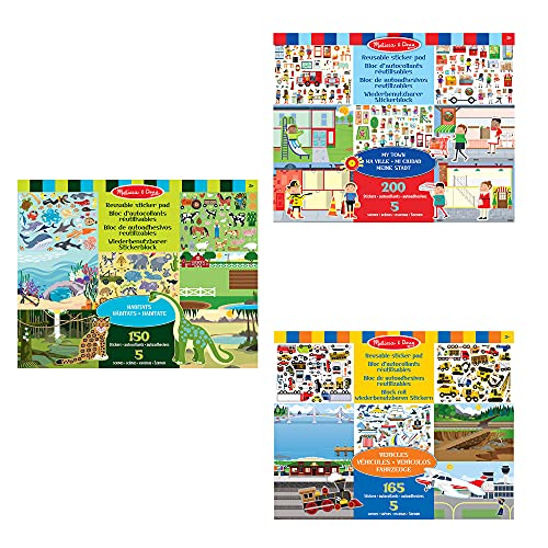 Melissa & Doug Wiederverwendbares Stickerbuch Bündel Lebensräume Fahrzeuge Meine Stadt | Reiseaktivitäten für Kleinkinder | Wiederverwendbare Sticker ideal für unterwegs |Kinderbücher Alter 3-4 Jahre von Melissa & Doug