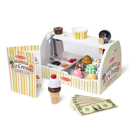 Melissa & Doug Wooden Scoop and Serve Ice Cream Counter (28 pcs) - Play Food and Accessories von Melissa & Doug